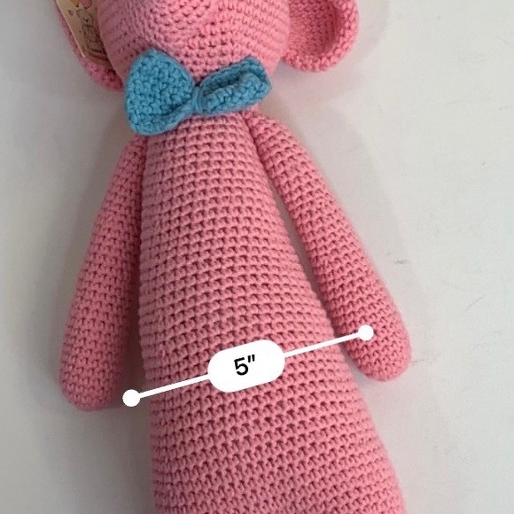 Oybon Crochet Handmade Pink Elephant With A Blue Tie Bow - Picture 3 of 6